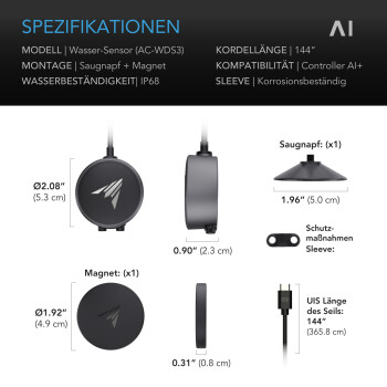 AC Infinity Capteur d’eau AI – Détection du niveau d’eau et des fuites, IP68