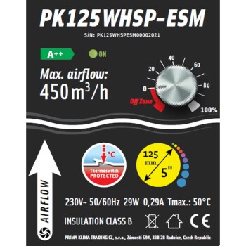 Extracteur Prima Klima Whisperblower EC ESM 0-100% contrôle vitesse 450m³/h ø125mm